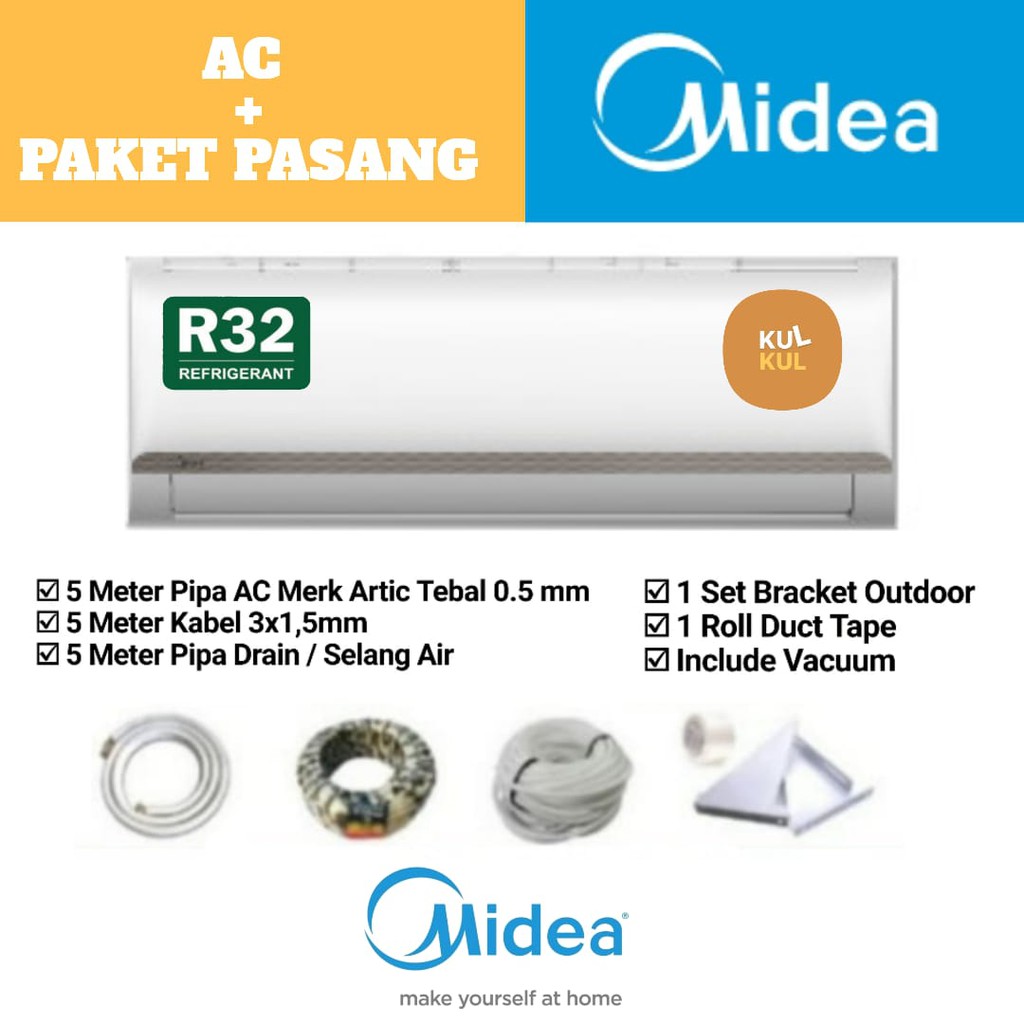 AC Midea MSFO - 09CRLN2 - Low Watt 1 PK - R32 TERMASUK PASANG & MATERIAL 5m.
