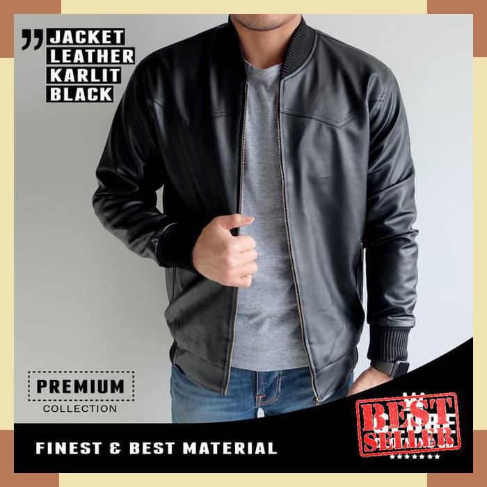 Mantul jaket motor kulit cowok / jaket motor kulit pria / jaket semi kulit - Hitam- L
