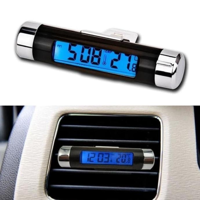 JAM MOBIL DIGITAL PLUS TERMOMETER PASANG DI KISI KISI AC MOBIL