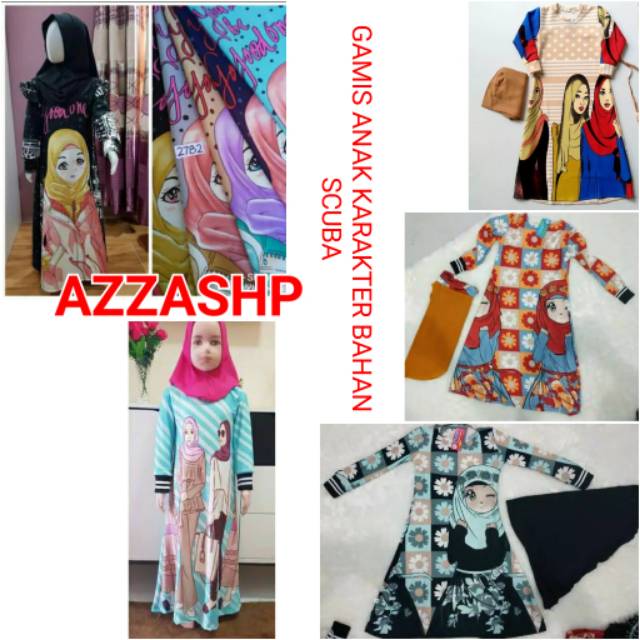 BISA COD/GAMIS ANAK KARAKTER HIJAB BAHAN SCUBA