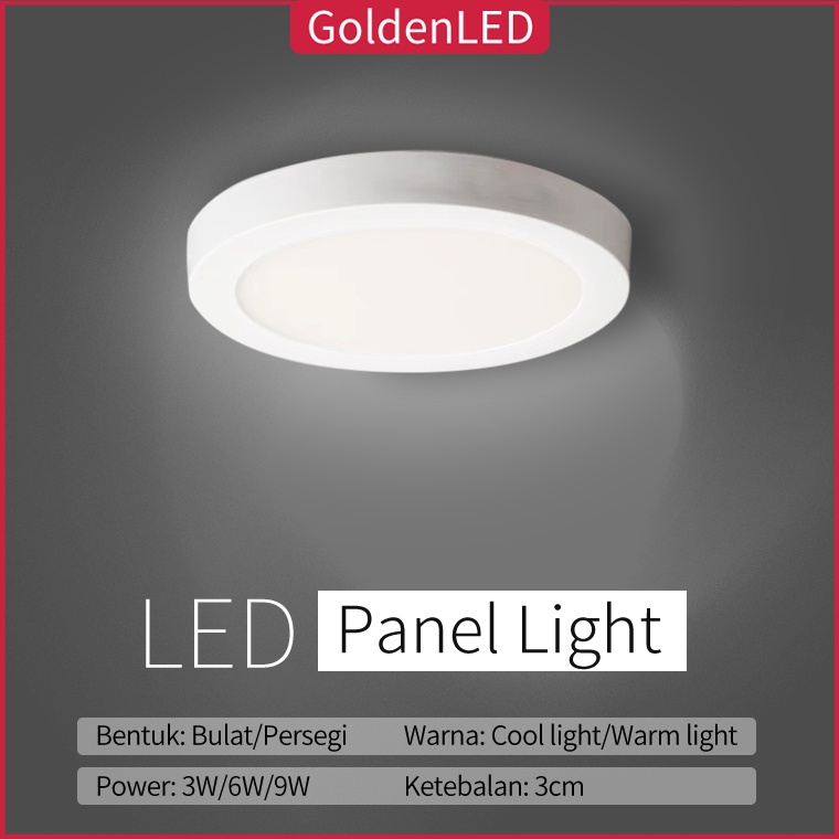 Golden LED Panel Light 6W 12W Hemat Energi