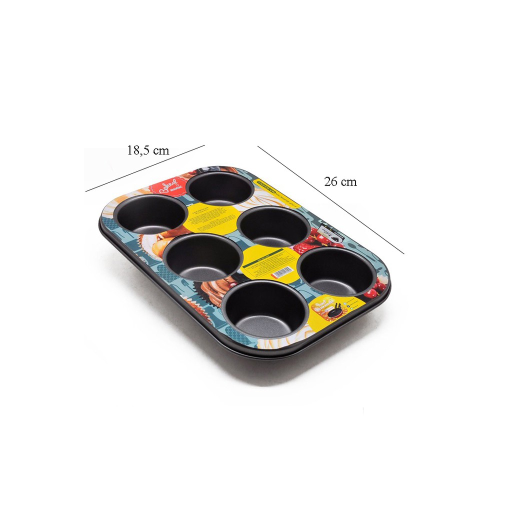 MAXIM BAKEWARE 6 CUP MUFFIN PAN 26.7 x 18.6 x 3 cm LOYANG KUE CAKE ANTI LENGKET - BW6MUP(ZX)26