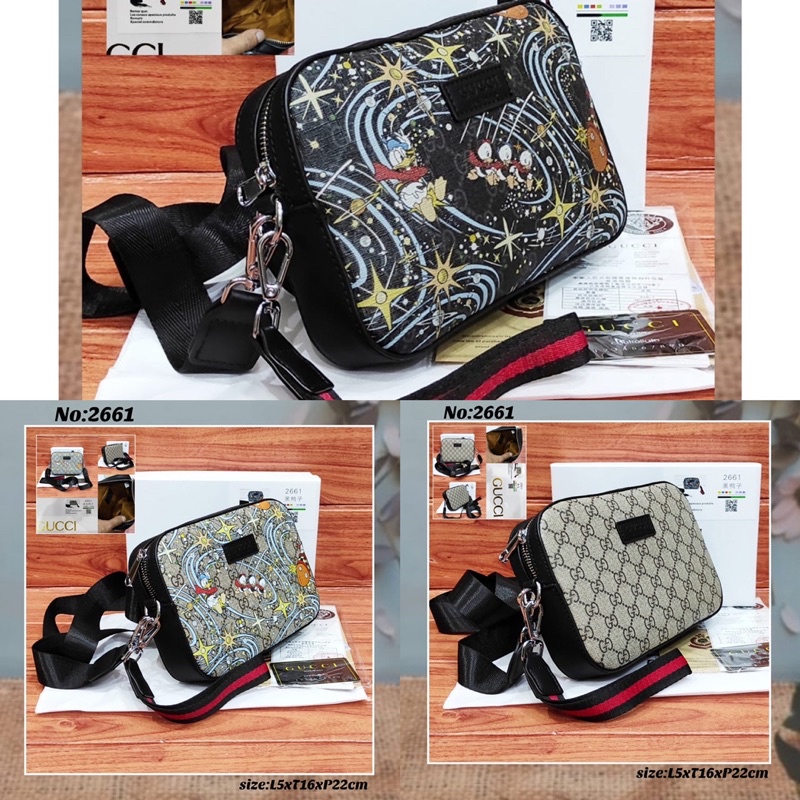 handbag gucci x Donald Duck mirror Quality hand bag wanita dan pria import Pouch Disney clutch disne