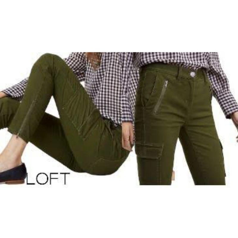 pants Cargo LOFT Olivr green celana Panjang branded wanita