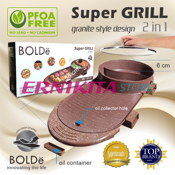 BOLDe SUPER ELECTRIC GRILL 2 IN 1 - BBQ Hot Pot Listrik Anti Lengket