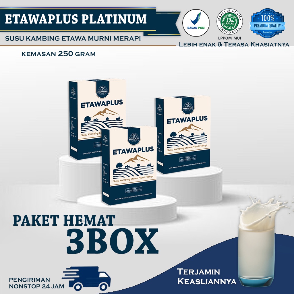 Etawaplus Kolostrum / PAKET HEMAT 3BOX 750gram /Etawa platinum/Susu Etawaplus/Skyagoat / Gomars / Susu kambing Platinum / Susu kambing premium / susu kambing bubuk / Susu etawa bubuk / Susu etawa kemasan 250gram