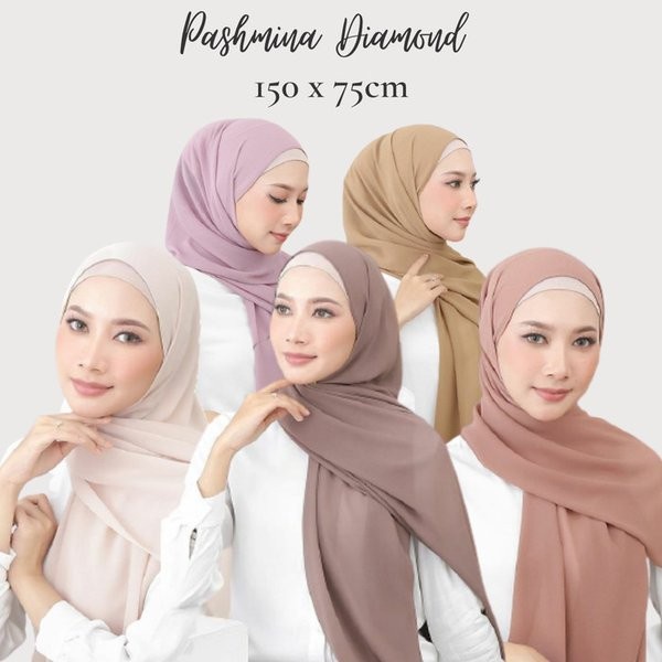JM pashmina diamond hijab panjang jilbab segiempat polos panjang - Hitam