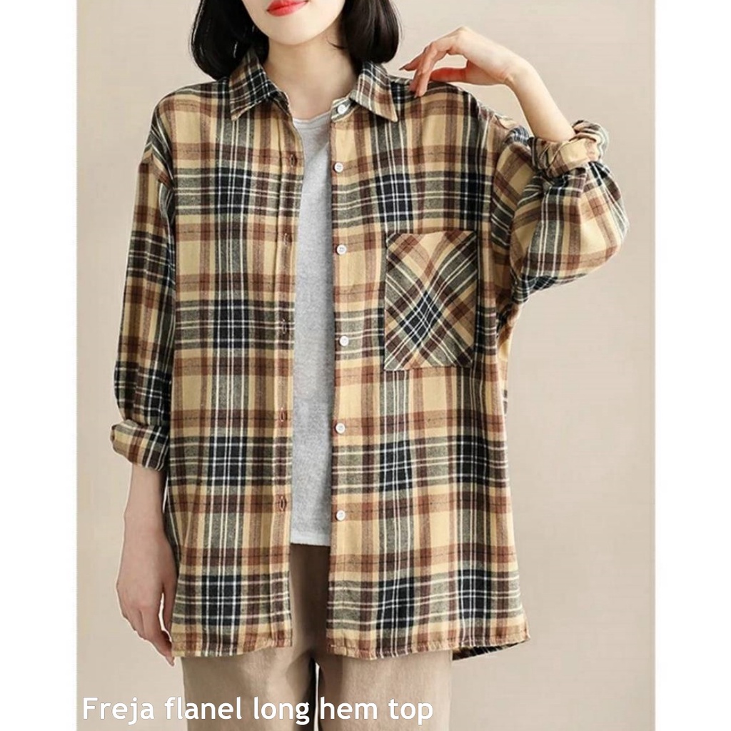 Freja flanel long hem top - Thejanclothes