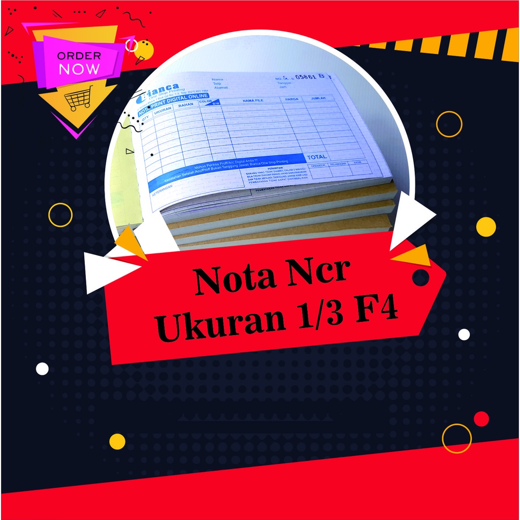 

Cetak Nota Ncr Ukuran 1/3 F4 Folio Full Color Min Order 3pcs