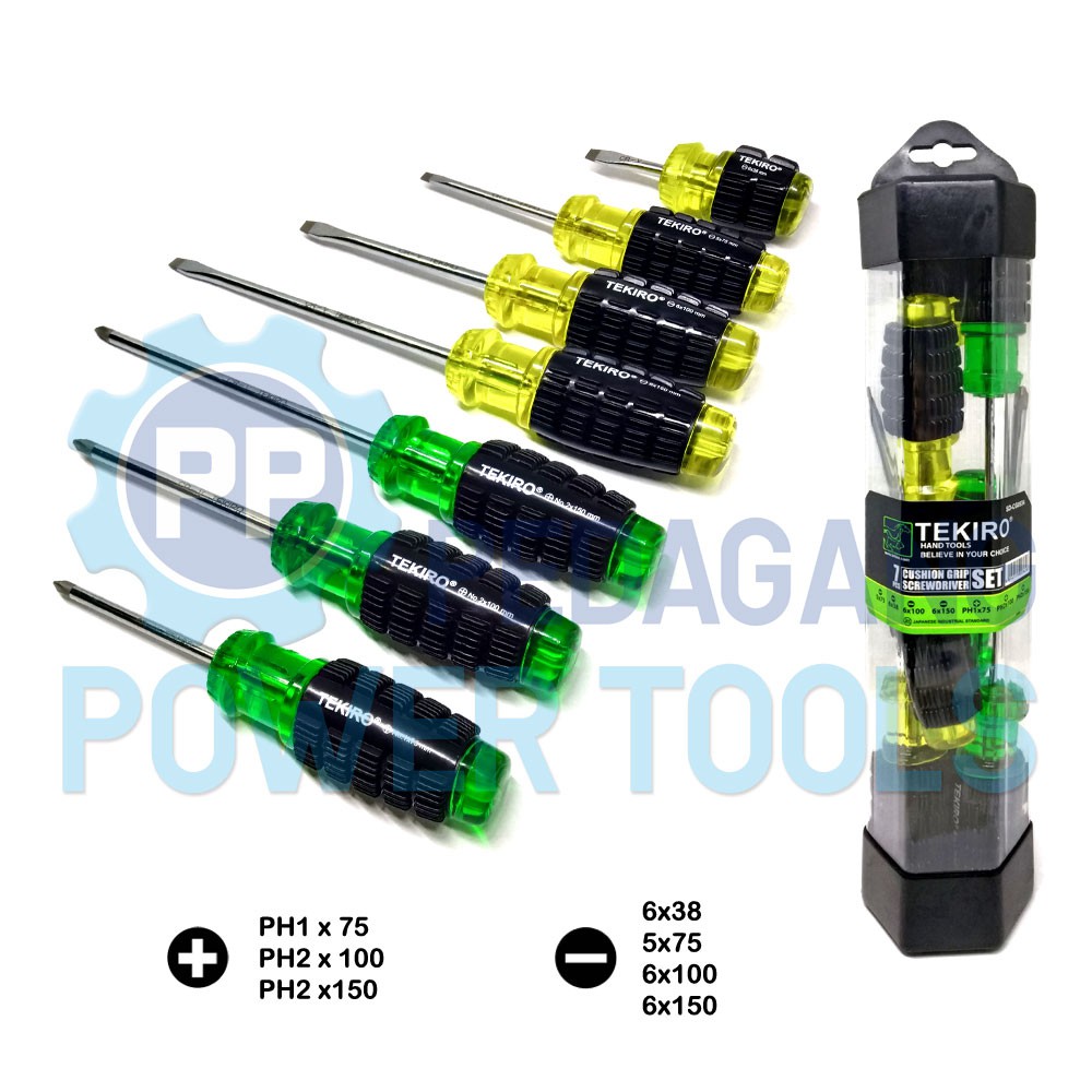 TEKIRO OBENG SET 7 PCS GAGANG KARET PLUS MINUS SCREWDRIVER CG0934