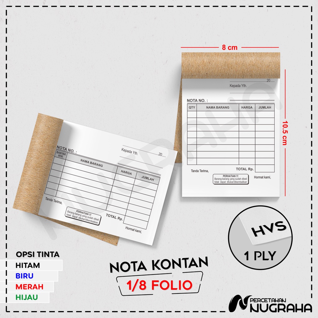 

NOTA UKURAN 1/8 FOLIO 1 RANGKAP / BUKU NOTA KONTAN Isi 50 lembar