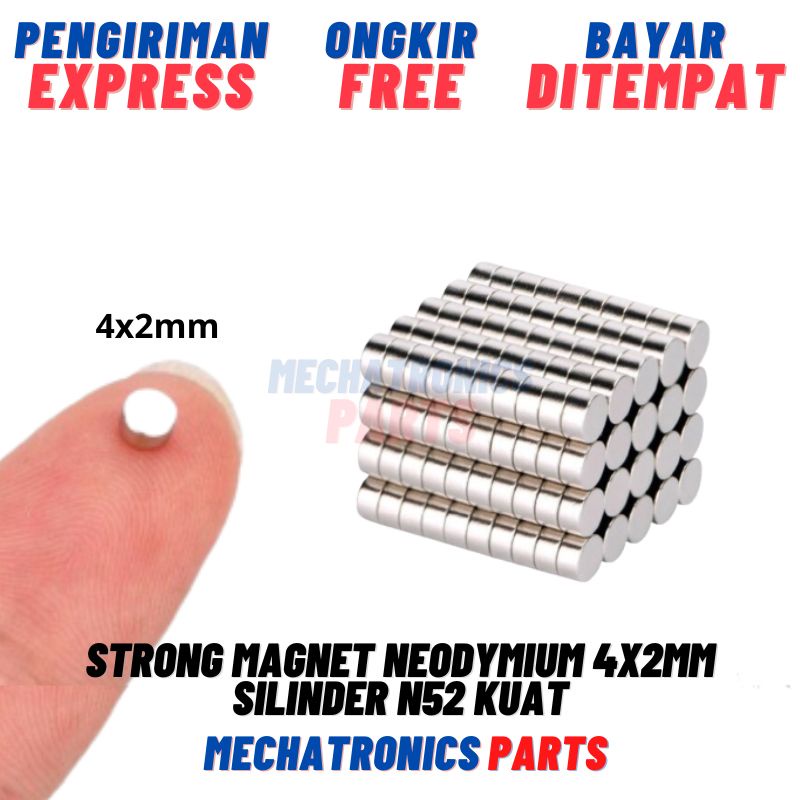 STRONG MAGNET NEODYMIUM 4x2mm SILINDER DIAMETER 4 TEBAL 2 mm N52 KUAT