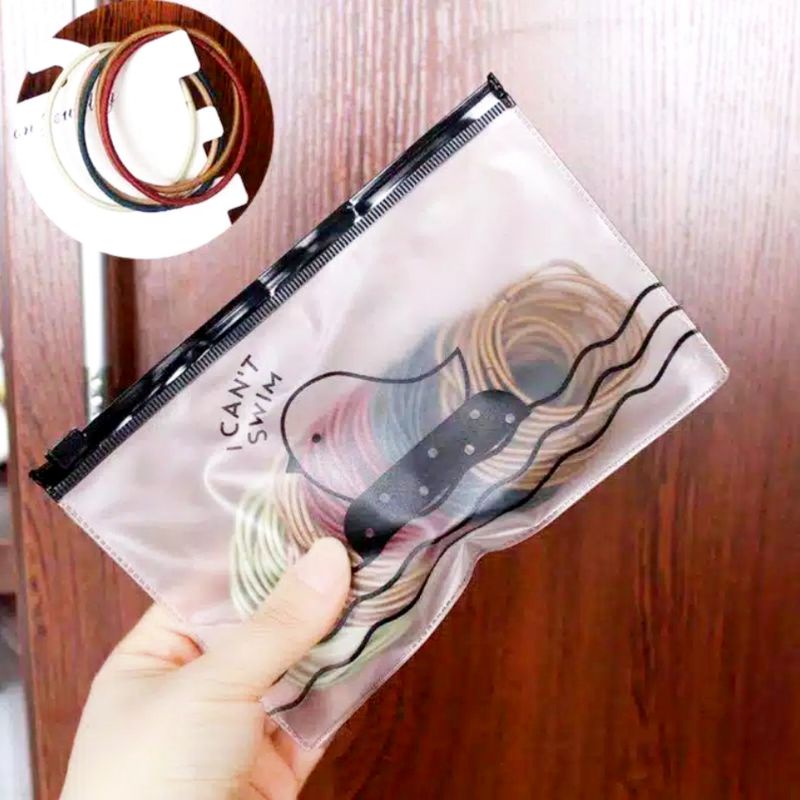 50pcs / 100pcs + pouch ikat rambut karet polos warna-warni dewasa import ala korea-100pcs Mix Maron
