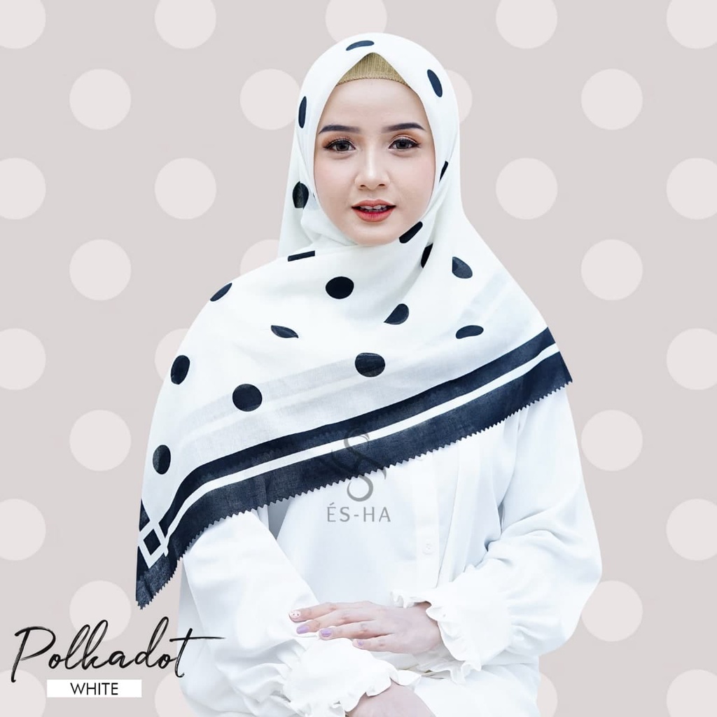 (PART 1) Series Hijab Motif Voal / Segiempat Motif Voal Premium Exclusive-POLKA WHITE