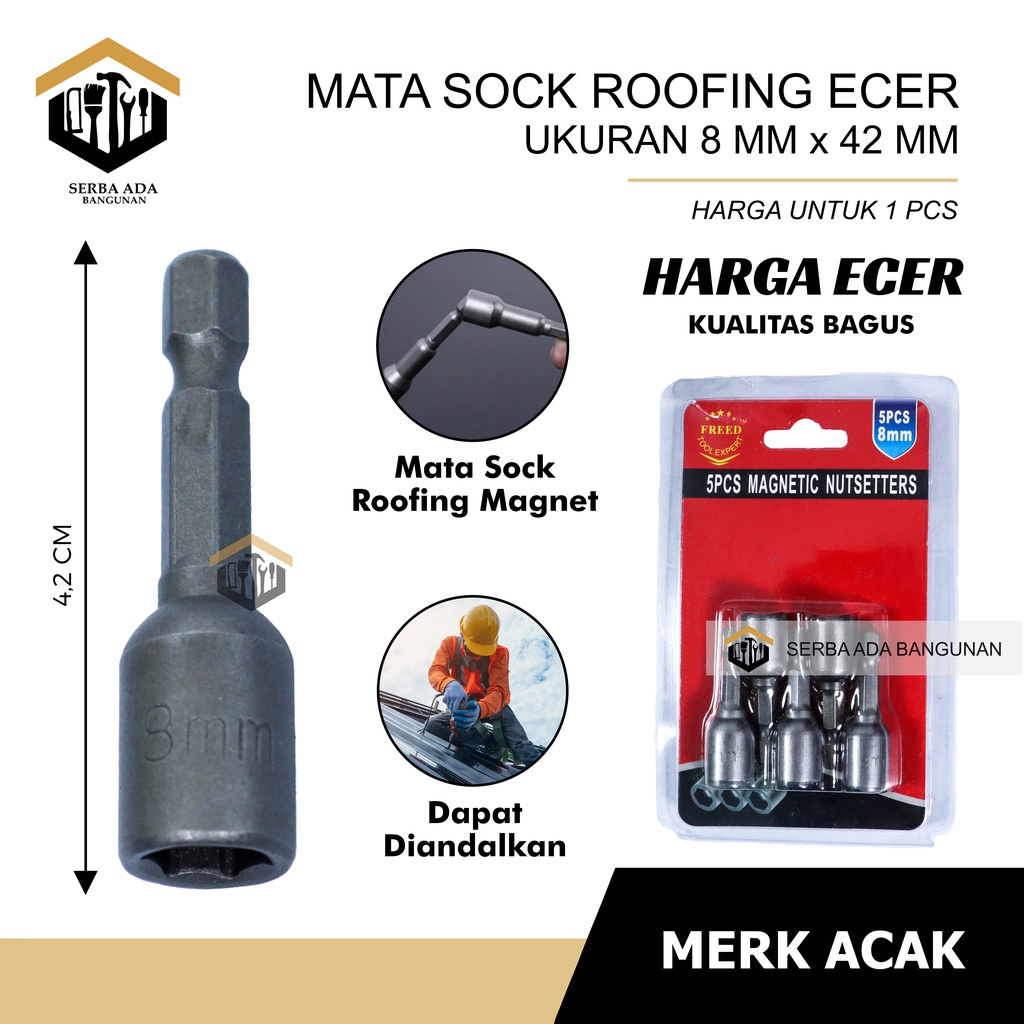 MATA OBENG SOCK ROOFING BAJA RINGAN 8 X 42 MM - 8 X 48 MM - 8 X 65 MM KUNCI DRILLING NUT SETTER KUAT