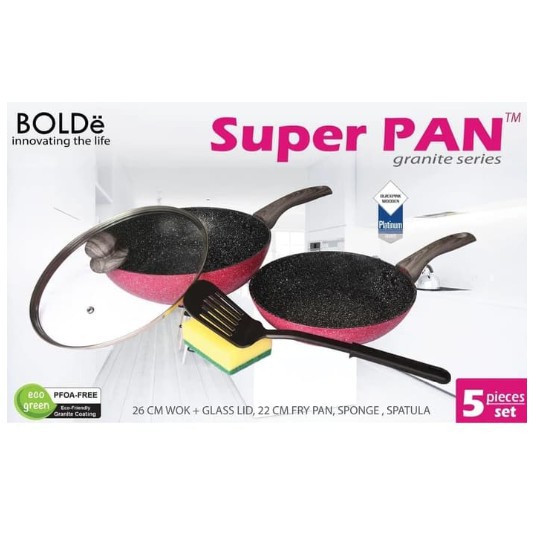 Wajan Super Pan Set Black Pink Granite Series Bolde