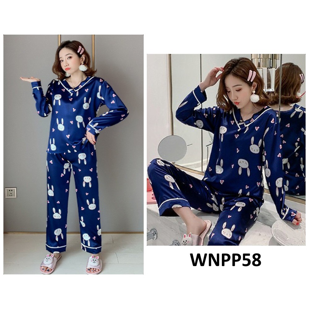 Piyama Wanita Baju Tidur Wanita Satin V Rabbit Face