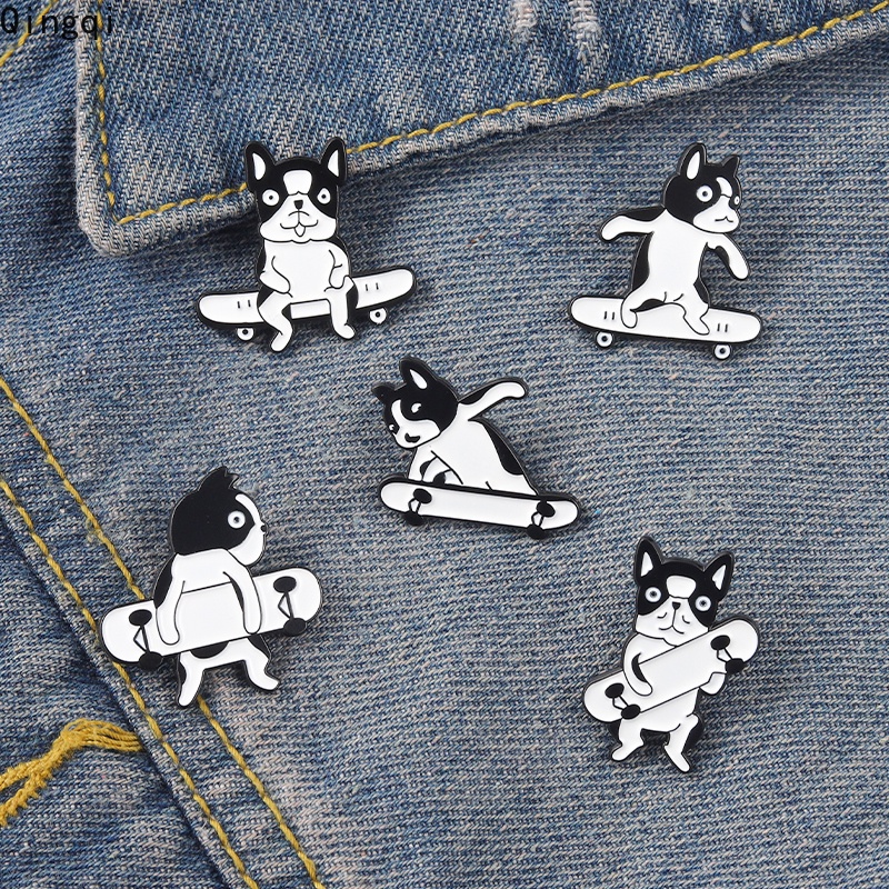 Bros Pin Enamel Bentuk Kartun Anjing Skateboard Untuk Anak