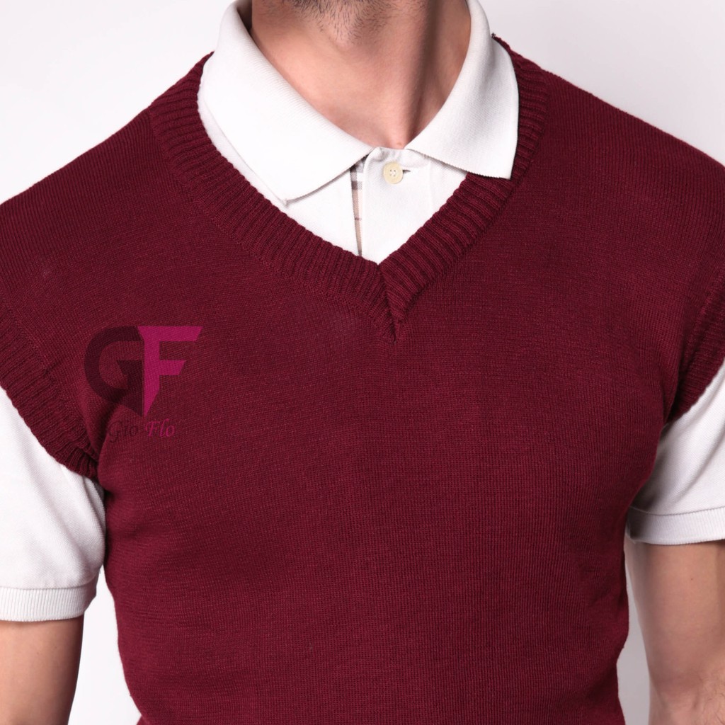 GIOFLO Rompi Waistcoat Pria Polos Rajut Maroon / ROM 436