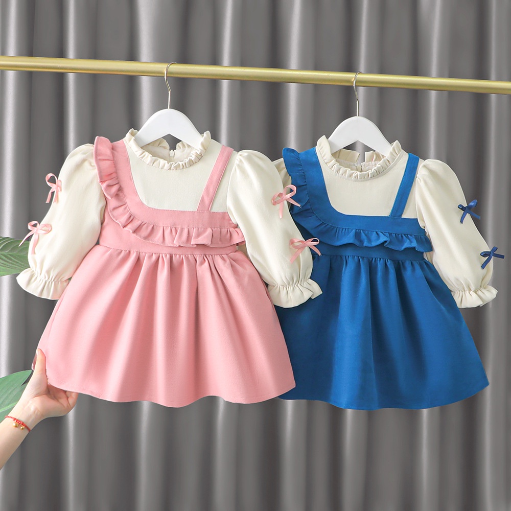 DPP42 NEW Dress lengan panjang anak perempuan motif gelombang pita