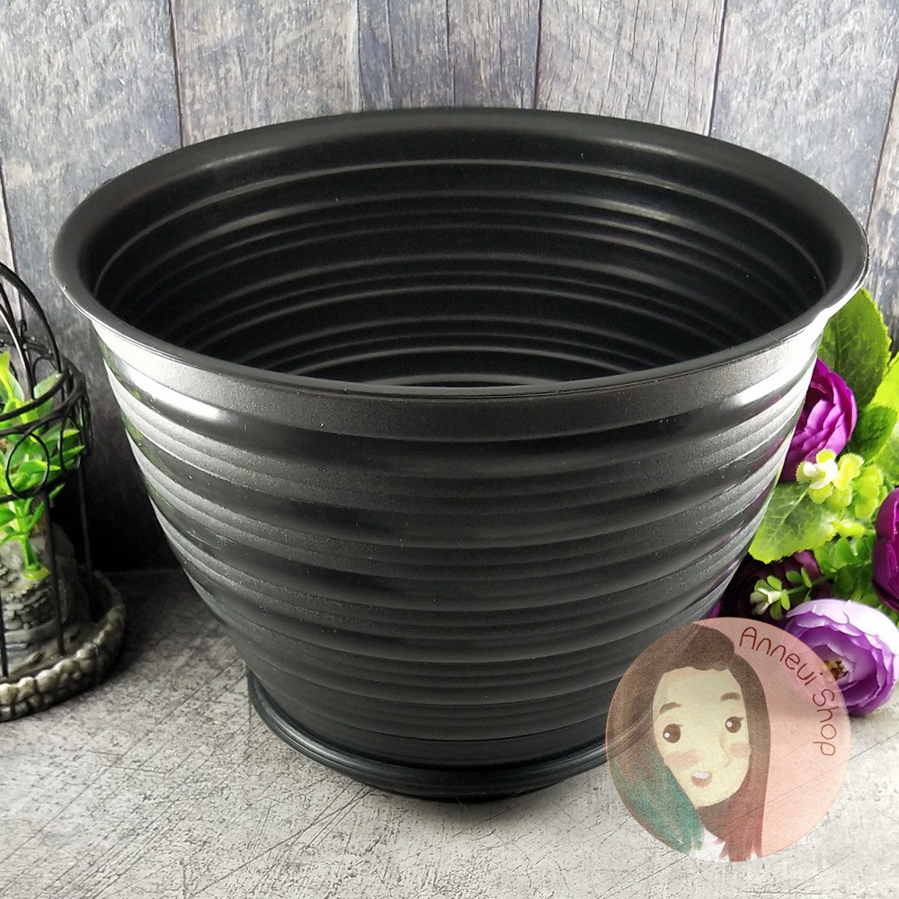 PT0022 - Pot Hitam 20 + Tatakan Pot Bunga Tanaman Hias Indoor