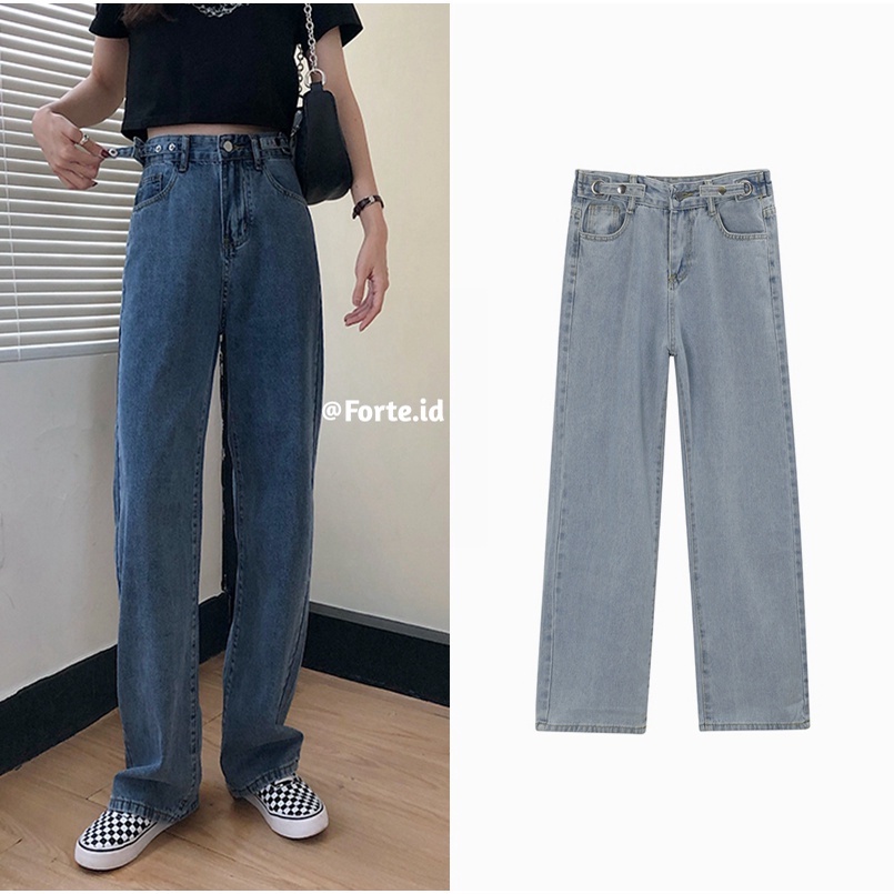 Jeans Wanita Kekinian Celana High Waist Harem Pants Loose Korean Style Jins