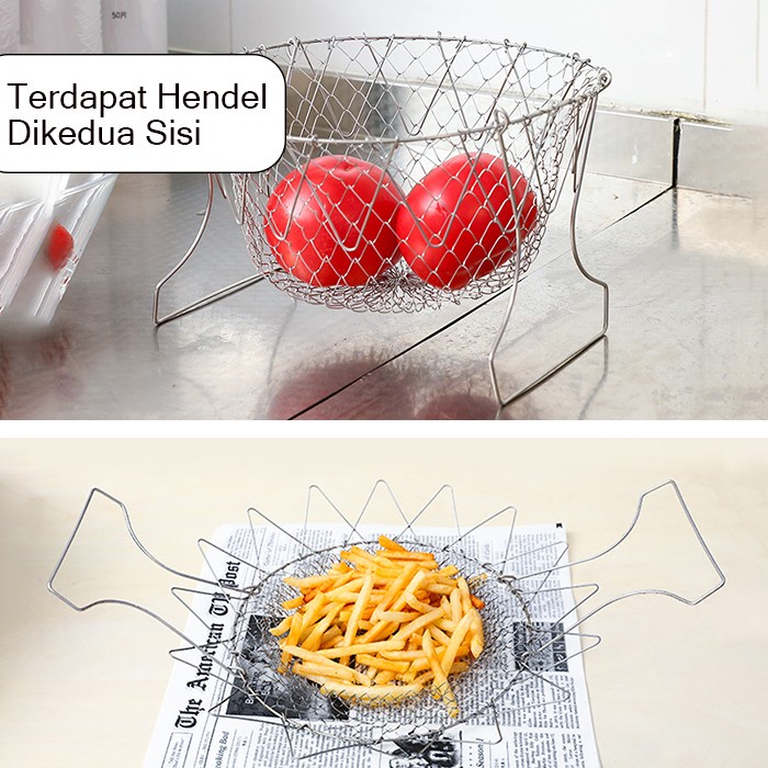 Peniris Sayur Buah Stainless / Alat Dapur Deep Fryer Tool Rumah Multifungsi Stainless 304 / Chef Basket / Cooking Chef Basket Stainless Steel Colander Keranjang Goreng Kentang Emping Saringan Rebus / CHEF BASKET Keranjang Penggorengan Tiris Rebus Dll