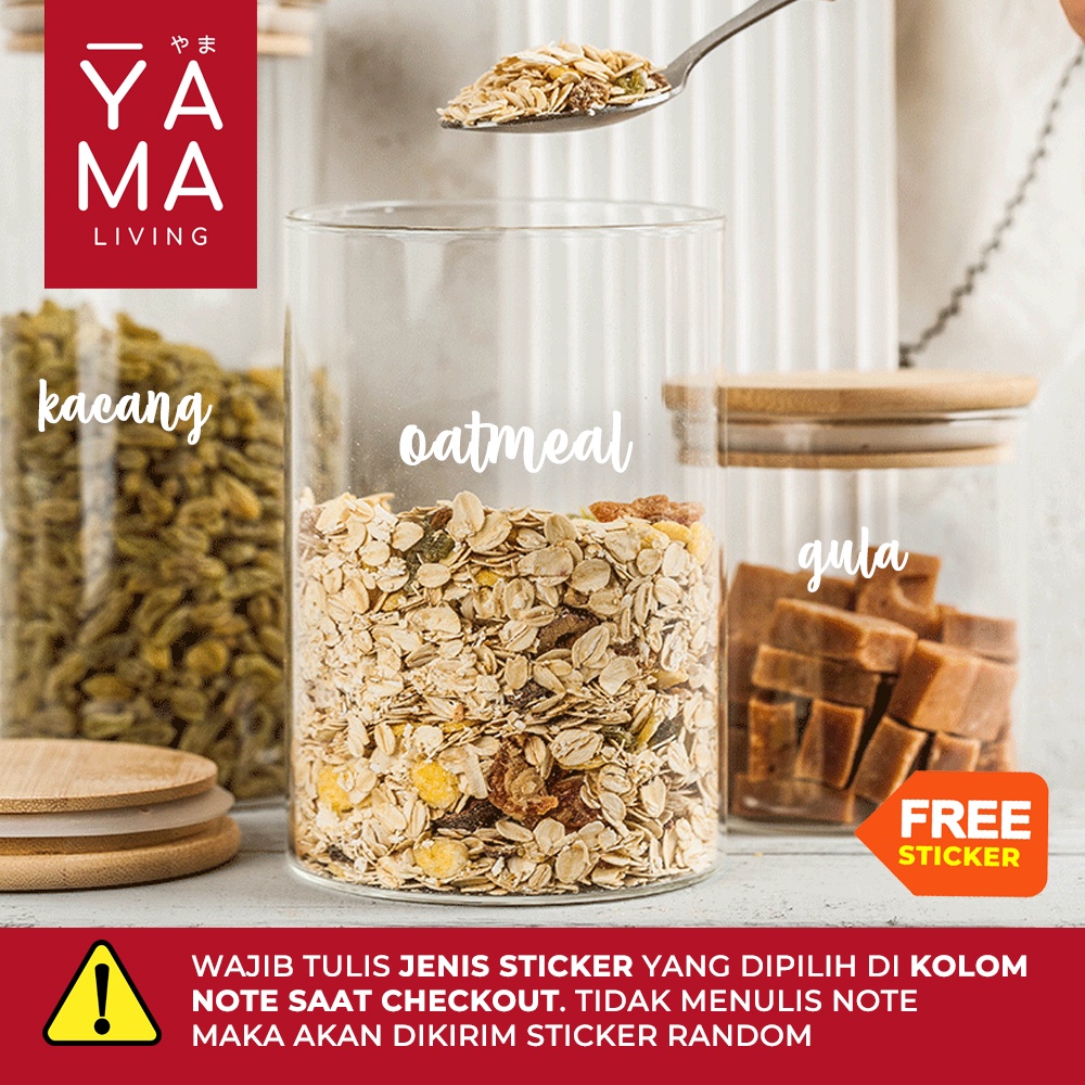 YAMA DASHI Glass Bamboo Jar Toples Pasta Spaghetti Kedap Udara Kaca Tempat Bumbu Dapur 2000 1300 ml