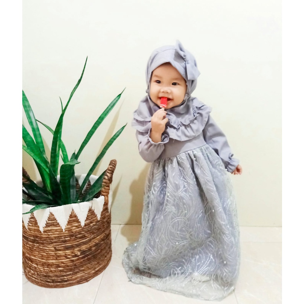 Gamis anak perempuan 1-3 tahun gamis lebaran gamis pesta tile anak baby pesta mewah tile akar premium APRIL gamis set muslim anak cewek tulle akar