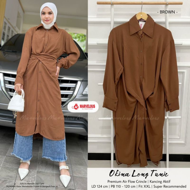 OKINA LONG TUNIK / TUNIK POLOS WANITA MUSLIMAH / Premium airflow import BY MARVELOUS