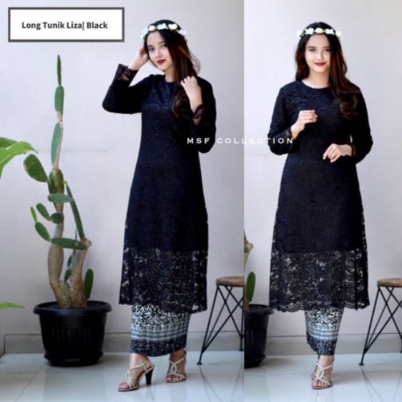 Baju Kebaya Brokat Kurung Tunik Brukat Set Rok Plisket Tunik Hitam Y1A3 Termurah Promo Big Sale Kond