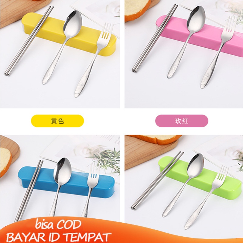 COD 4PCS/ set  Makan Travel Korea Sumpit Garpu Portable Sendok Stainless Steel 410 Fashion Import Korea Murah