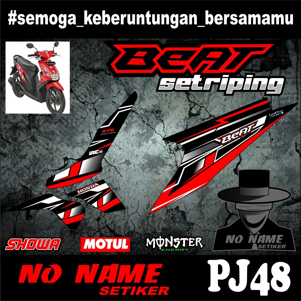 Striping Beat Karbu 2008 2009 2010 2011 2012 (pj48) Variasi Sticker Stiker Skotlet Motor Scotlite List