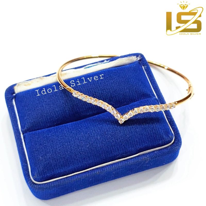 GELANG PERAK ASLI SILVER WANITA 925 LAPIS EMAS MODEL BANGLE AUREL PERMATA / BANGKOK AUREL - PERHIASAN PERAK