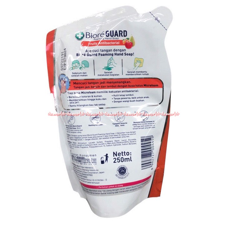 Biore Guard Microfoam 250ml Foaming Hand Soap Sabun Cuci Tangan Foam Busa Bersihkan Hingga Kuku Antibacterial Lawan Kuman Fruity Fresh Antibacterial Kemasan Isi Ulang Refill Pouch 450 ml