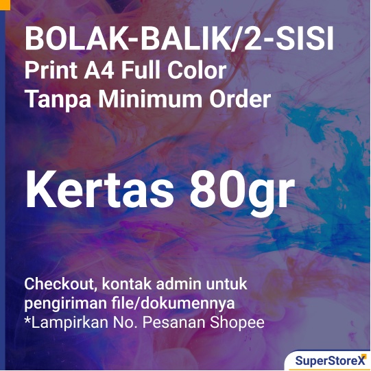 Jasa Print HVS A4 80gr Color Warna 80 gr gram Cetak 2 Sisi bolak balik