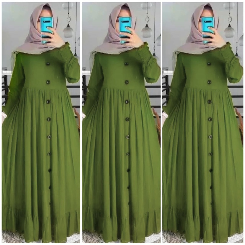 aqila maxi ceruty bebydoll /gamis ceruty bebydoll kancing terbaru /gamis syarii ceruty motif terbaru