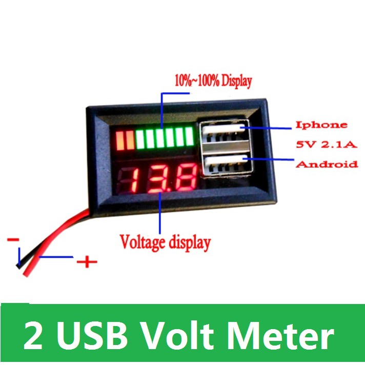 Display Volt Meter Indikator Level Baterai Aki Accu Handphone Android Aplle Voltage 2 USB