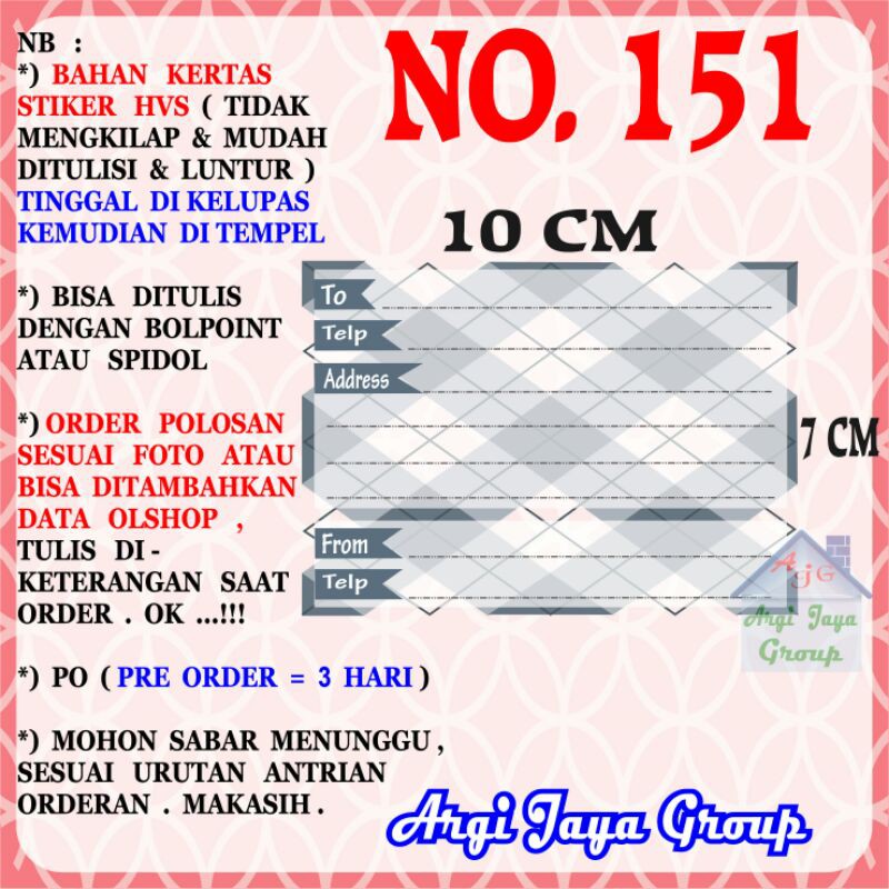 

Stiker HVS - Stiker Pengiriman - Sticker Alamat Olshop Murah Nomer 151-10x7cm
