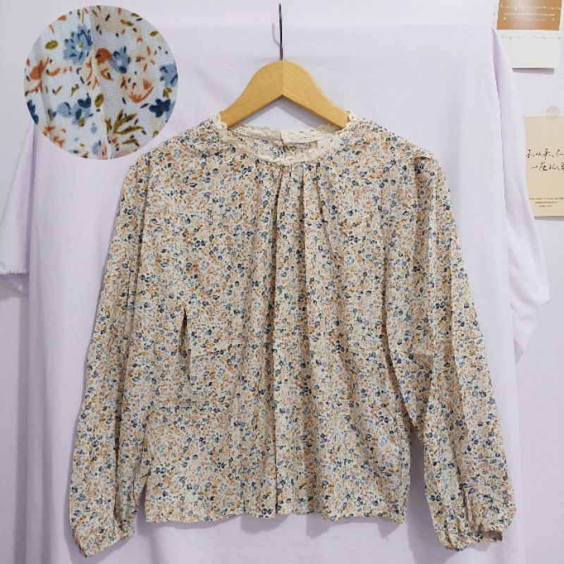 【BISA COD】Chiffon Lace Floral Blouse wanita Lengan Panjang summer atasan blus import cewek-Motif 20
