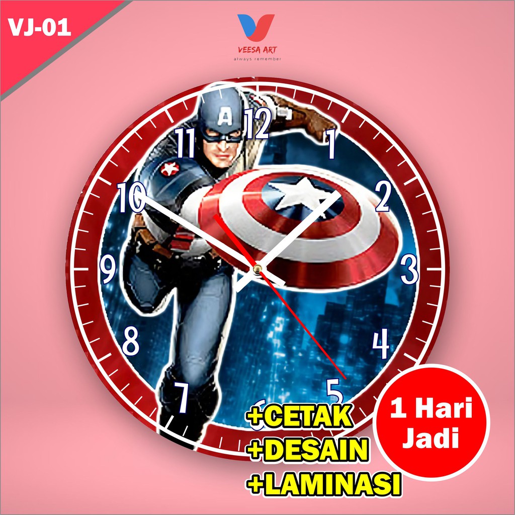 Jam dinding Captain America kartun animas kayu dekorasi pajangan  murah kecil kamar anak klasik unik