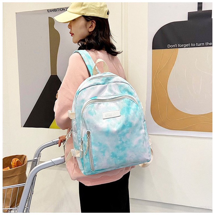 TAS RANSEL WANITA KANVAS TIE DYE IMPORT BIRU BACKPACK CEWEK BESAR KOREA MERVALE TA599B2 GENDONG SEKOLAH PUNGGUNG KULIAH KERJA FASHION REMAJA KEKINIAN MURAH BRANDED BATAM PREMIUM