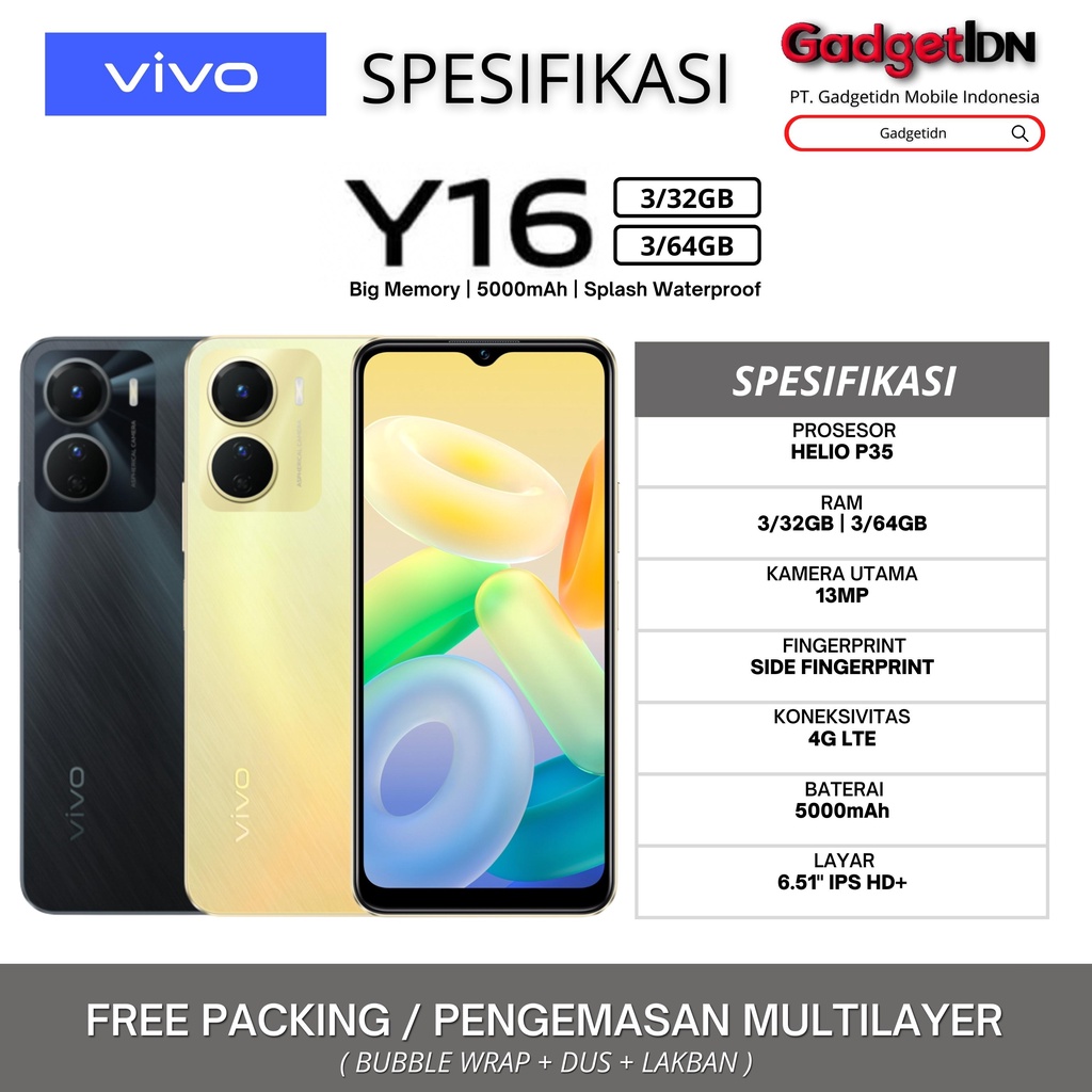 VIVO Y16 3/64GB 3/32GB GARANSI RESMI VIVO