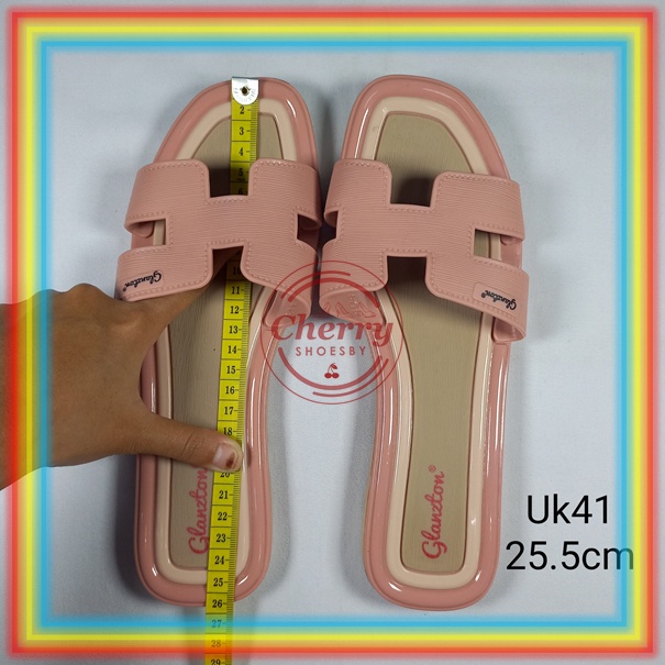 L1838Y26JPS Sandal Selop Wanita Jelly Doff Model H Sendal Slop Dua Warna Elegan Impor Glanzton