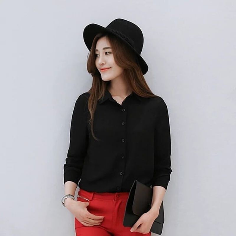 Kemeja Miskha / Kemeja Basic Polos Wanita /Kemeja Rayon