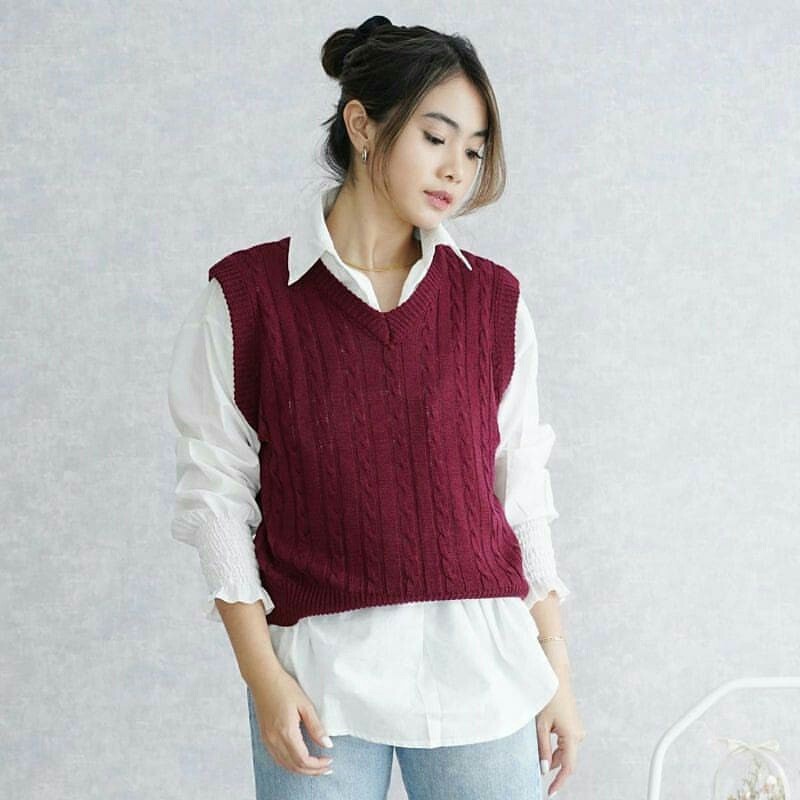 VEST CABLE SWEATER KNIT 7 GET/SWEATER BASIC RAJUT/MURAH BERKUALITAS