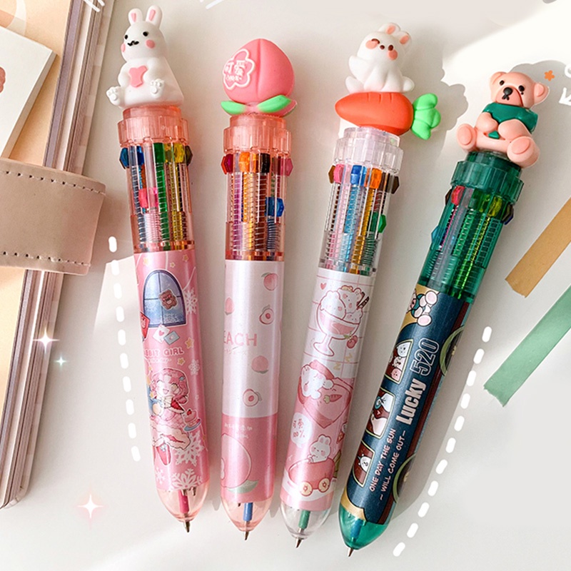 10 Warna 0.5mm Pulpen / Bolpoin Plastik Kartun 3D