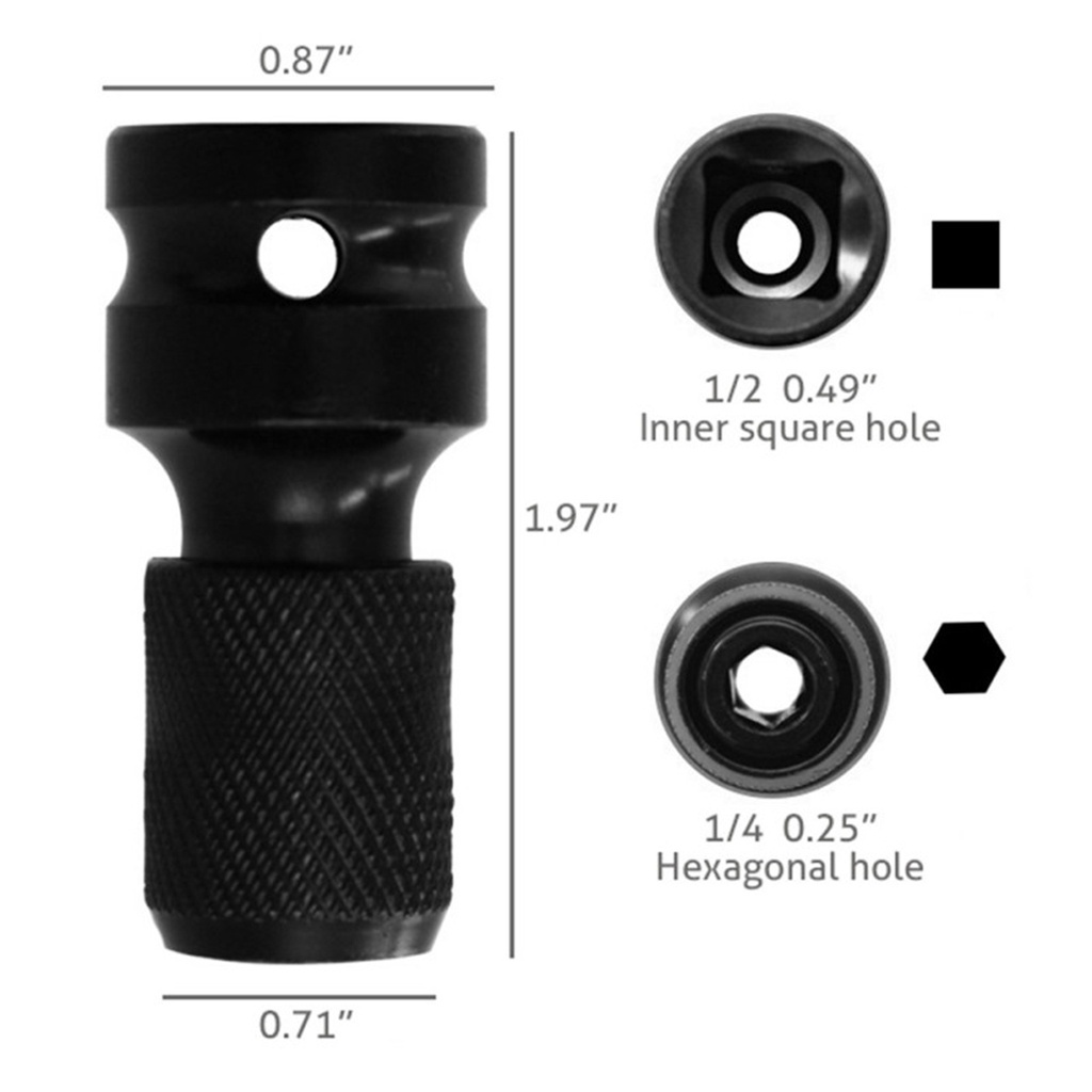 QUINTON Universal Socket Adapter Quick Release Converter Wrench Adapter Impact Tool Chuck 1/2 Inch Square Drive to 1/4 Inch Hex Ratchet Spanner Sleeve