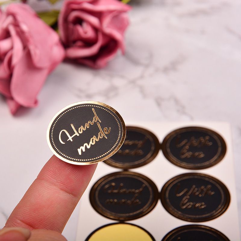 STICKER LABEL BLACK GOLD HANDMADE WITH LOVE / THANKYOUS DOFF