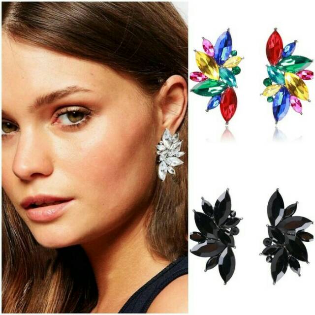 Anting tusuk kristal dior stud korea impor pink hitam vintage unik lucu boho bohemian